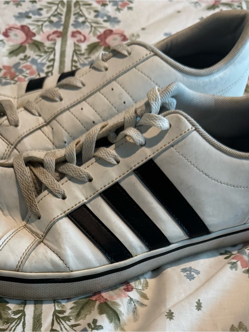 adidas White Sneakers with Black Stripes